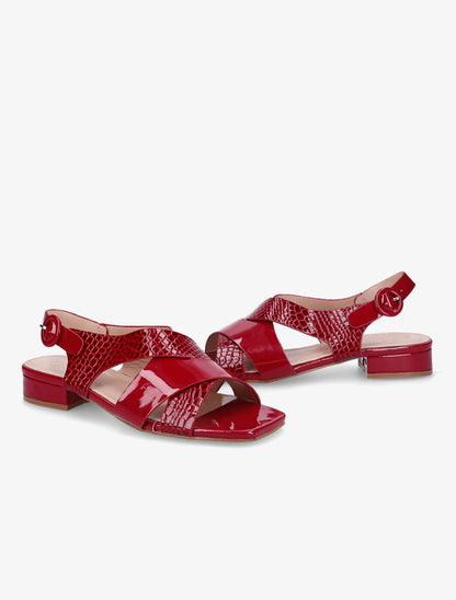 Sandales vernies à ganses entrelacées effet croco - Rouge - 4