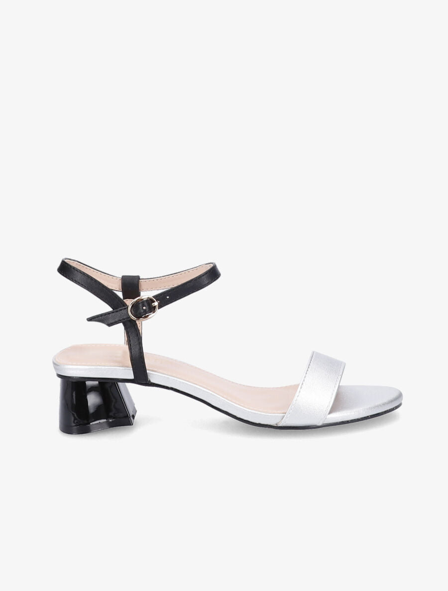Sandales à bride et talons stylisés - Noir/argent - 1
