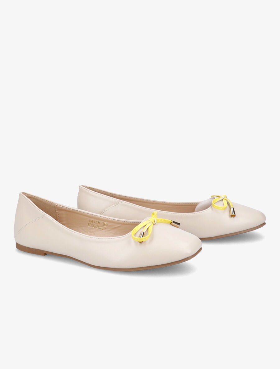 Ballerines à noeud contrastant - Beige - 4