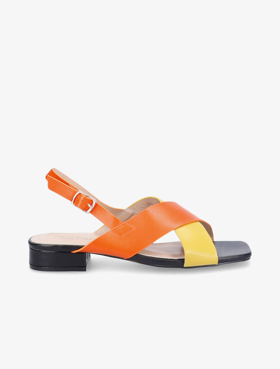 Sandales à ganses croisées et bouts carrés - Orange - 1