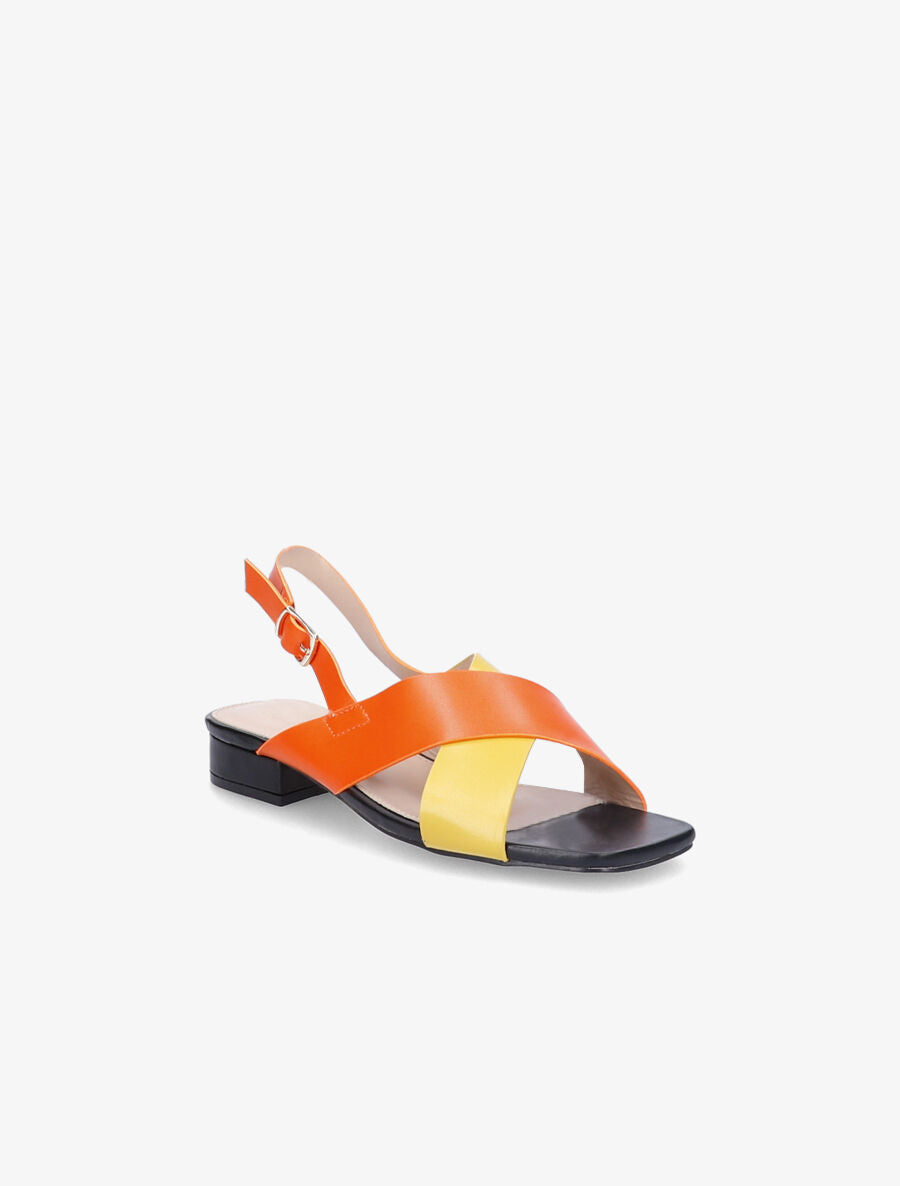 Sandales à ganses croisées et bouts carrés - Orange - 2