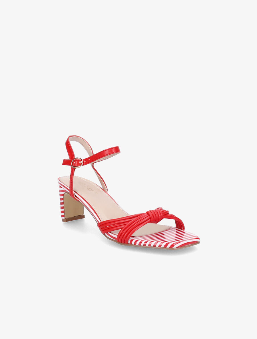 Sandales à talons rayés et ganses style noeud - Rouge - 2