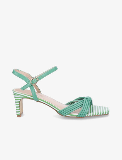 Sandales à talons rayés et ganses style noeud - Vert - 1