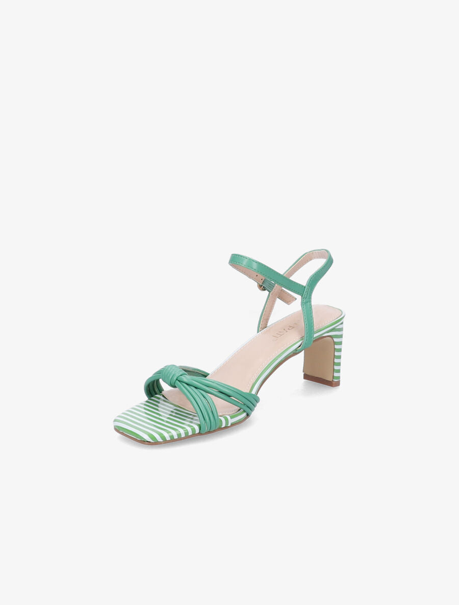 Sandales à talons rayés et ganses style noeud - Vert - 3