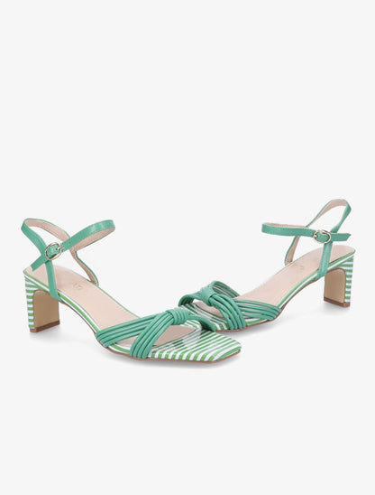 Sandales à talons rayés et ganses style noeud - Vert - 4
