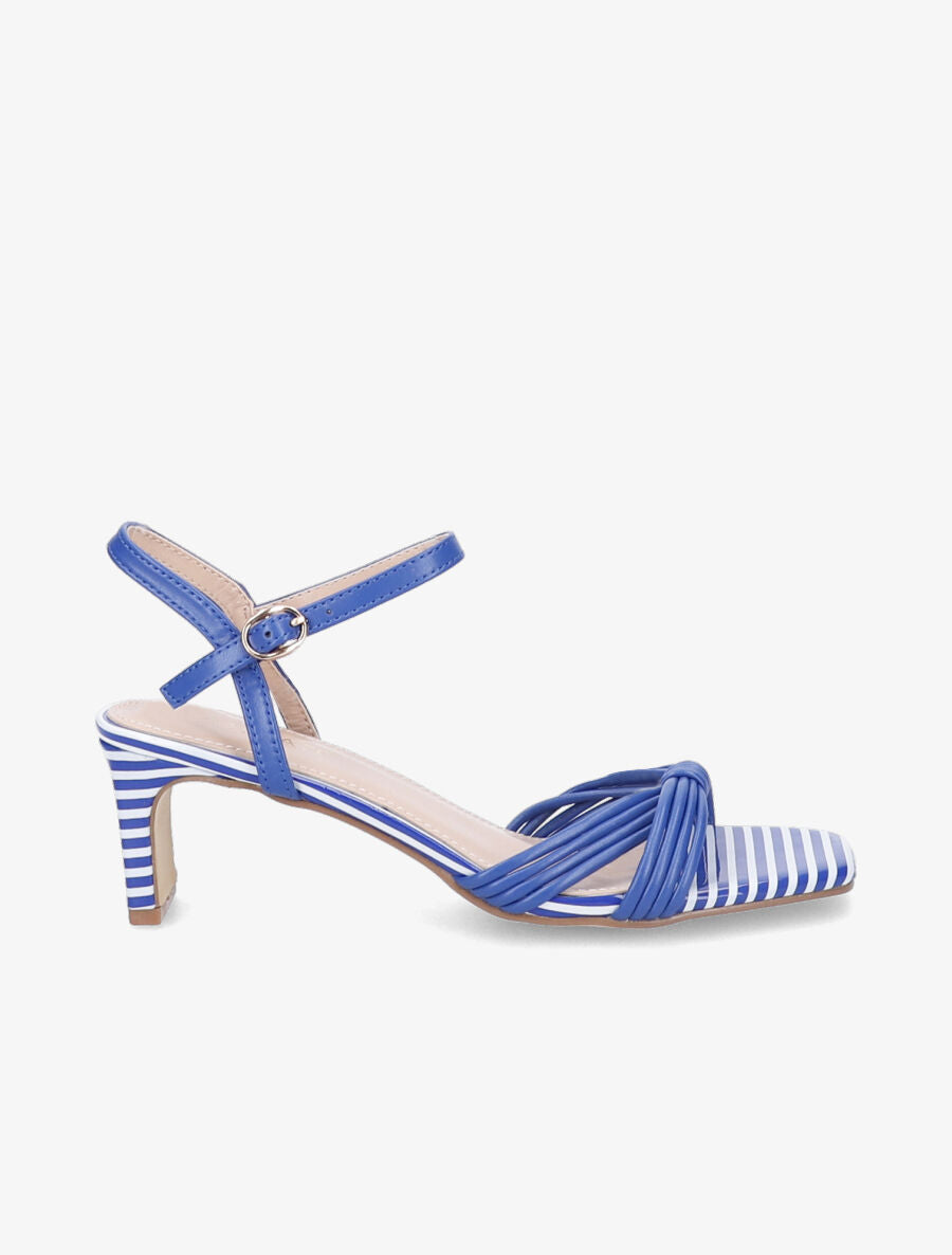 Sandales à talons rayés et ganses style noeud - Bleu - 1