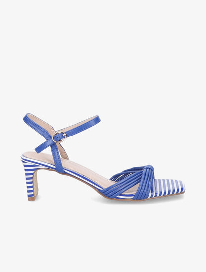 Sandales à talons rayés et ganses style noeud - Bleu - 1