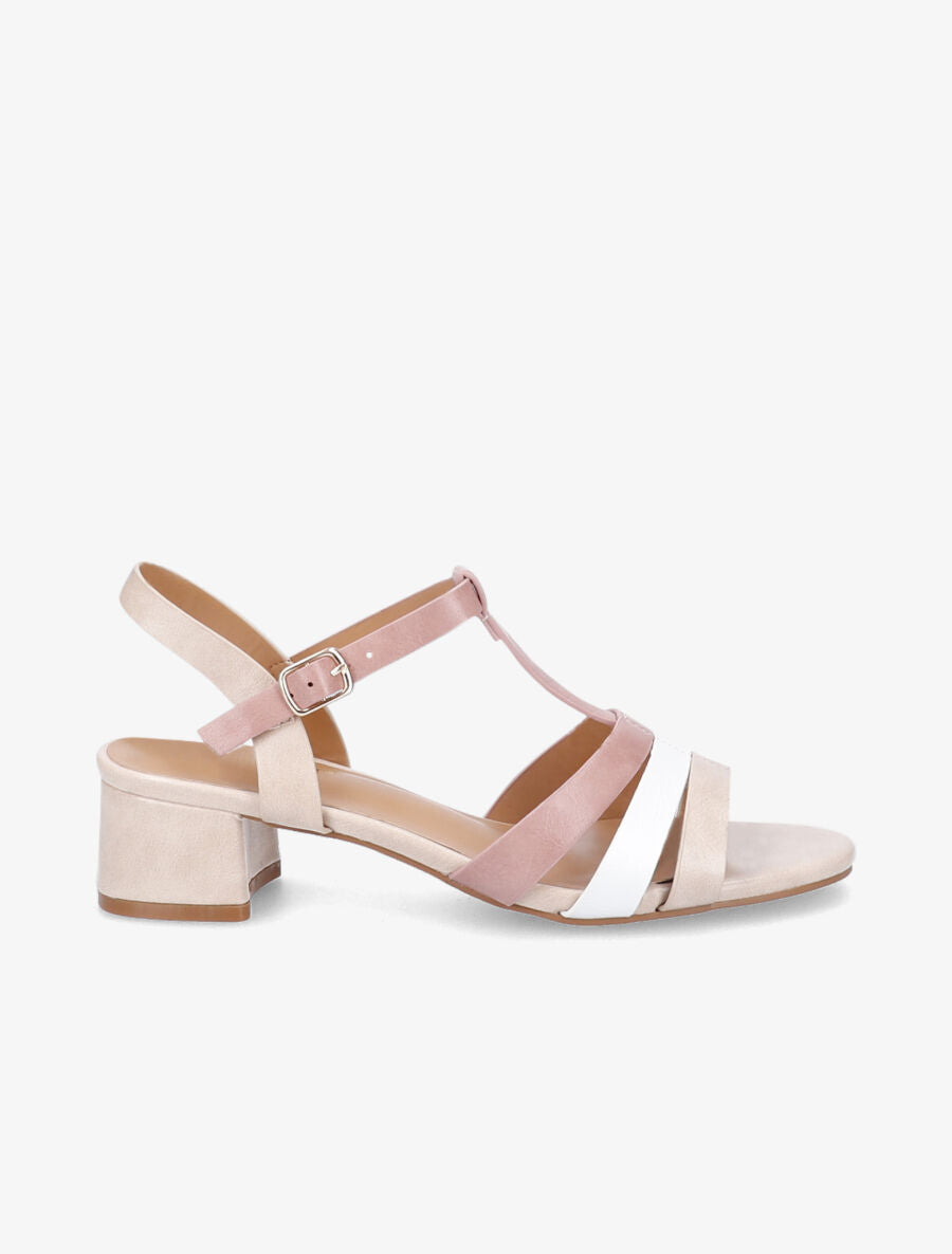 Sandales à brides salomé et triple ganses - Beige - 1