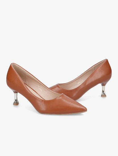 Escarpins à talons bobines métallisés - Camel - 4