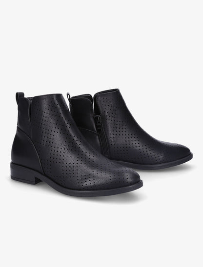 Bottines en simili perforé et chevilles fendues - Noir - 4