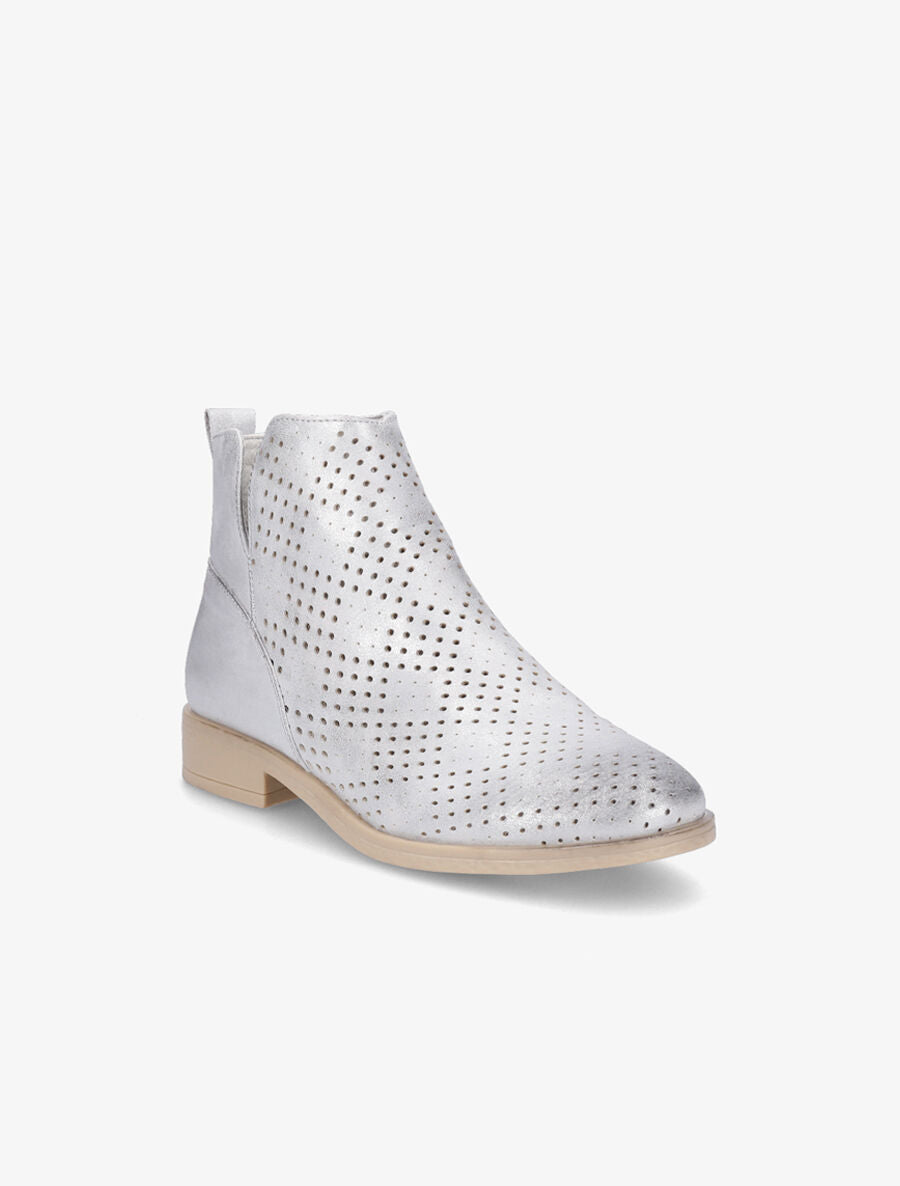 Bottines en simili perforé et chevilles fendues - Gris clair/argent - 2