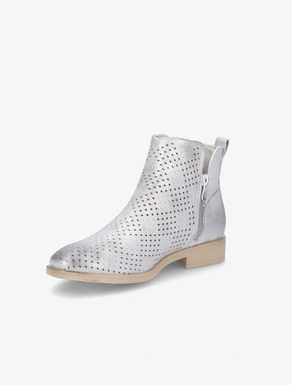 Bottines en simili perforé et chevilles fendues - Gris clair/argent - 3