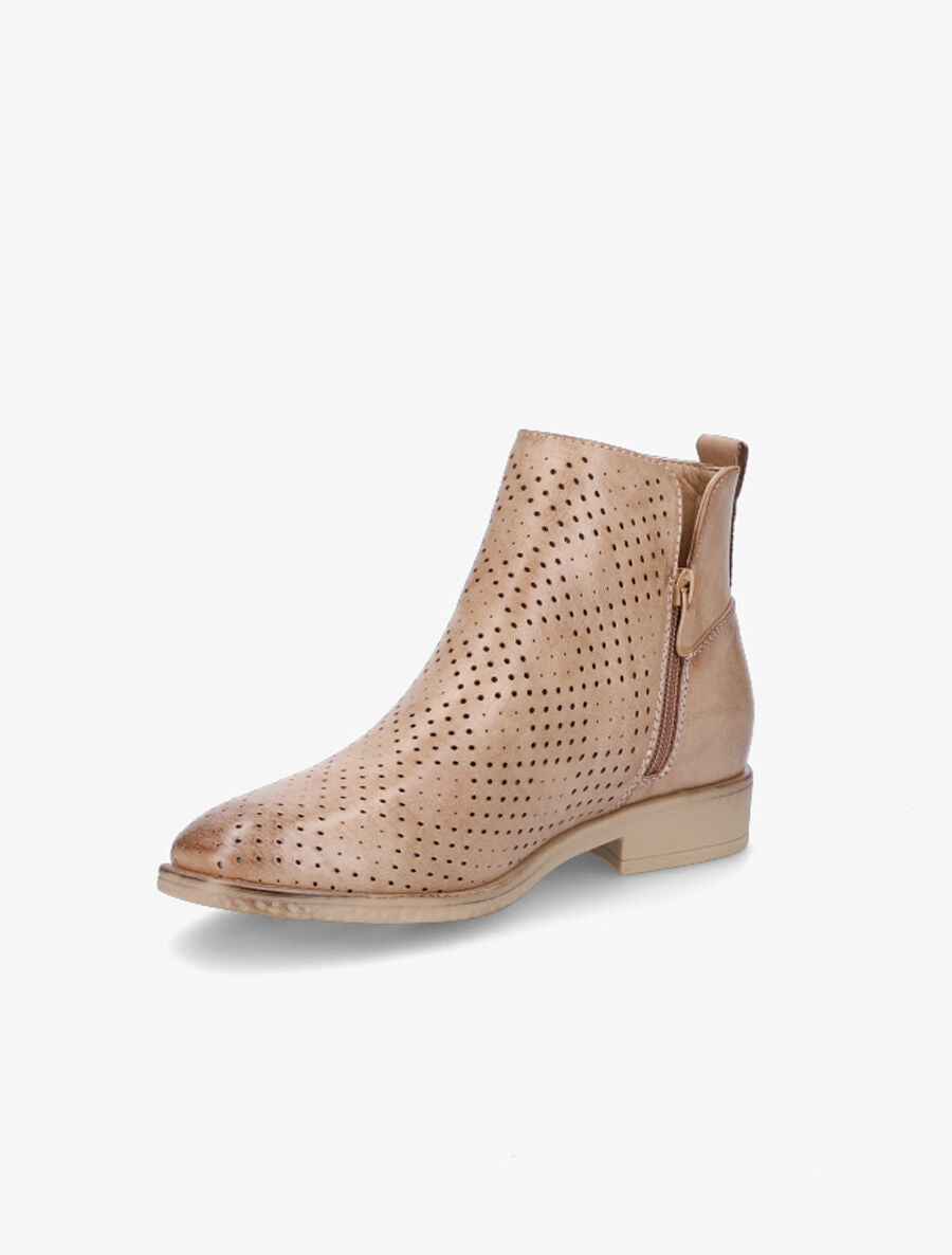 Bottines en simili perforé et chevilles fendues - Camel - 3