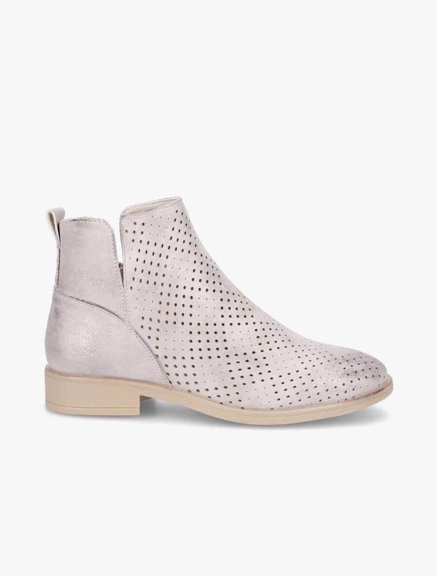 Bottines en simili perforé et chevilles fendues - Beige/doré - 1