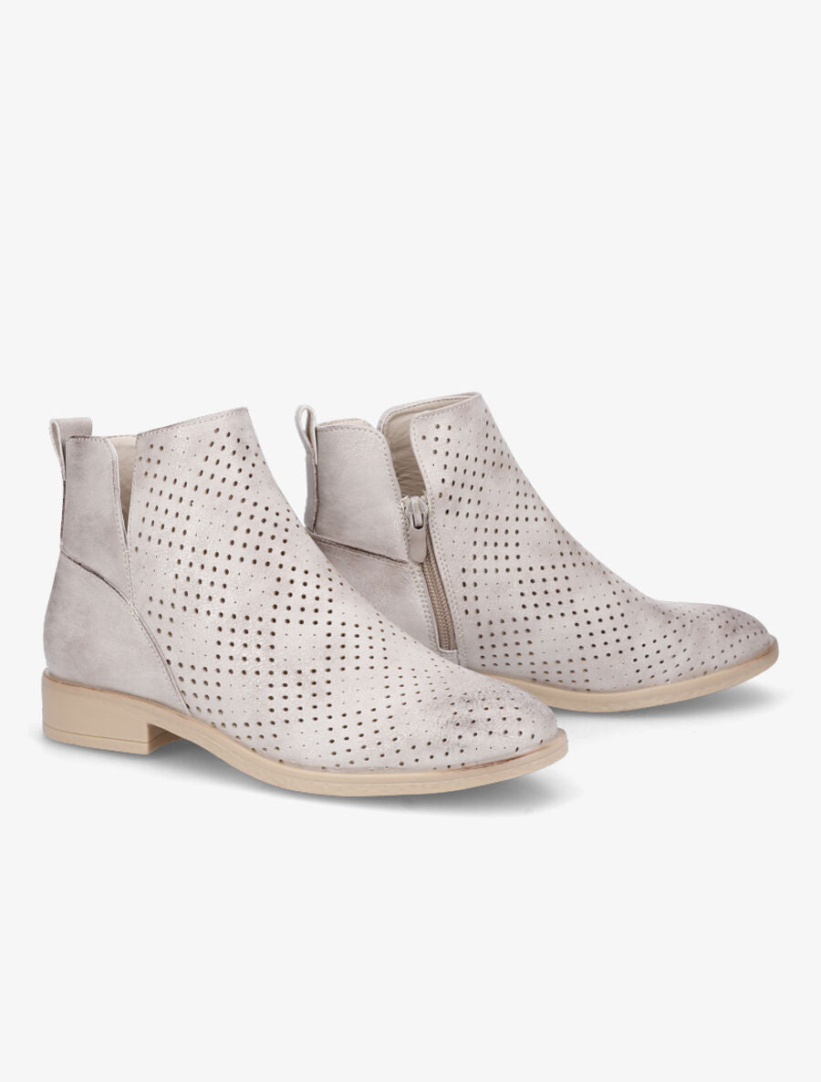 Bottines en simili perforé et chevilles fendues - Beige/doré - 4