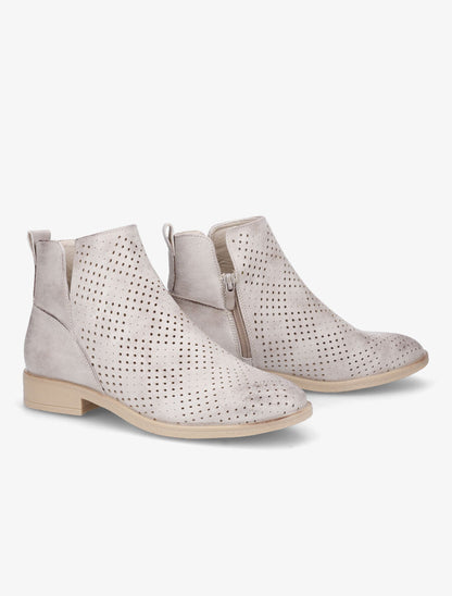 Bottines en simili perforé et chevilles fendues - Beige/doré - 4