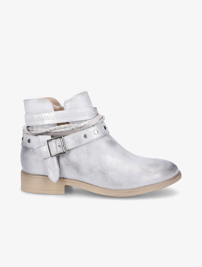 Bottines à lanières cloutées et liens - Gris clair/argent - 1