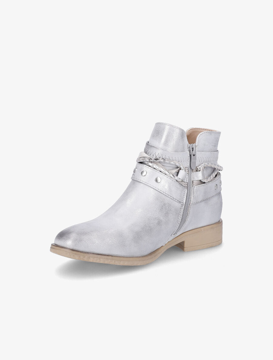 Bottines à lanières cloutées et liens - Gris clair/argent - 3