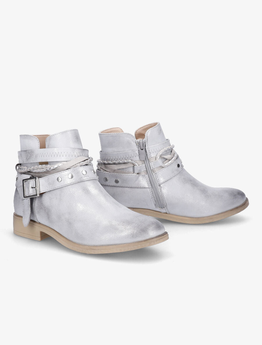 Bottines à lanières cloutées et liens - Gris clair/argent - 4
