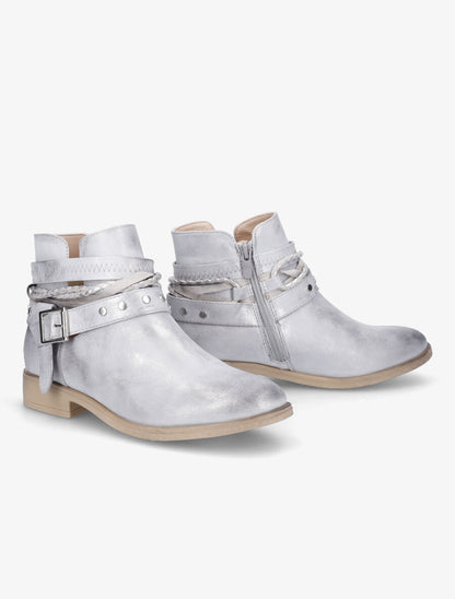Bottines à lanières cloutées et liens - Gris clair/argent - 4