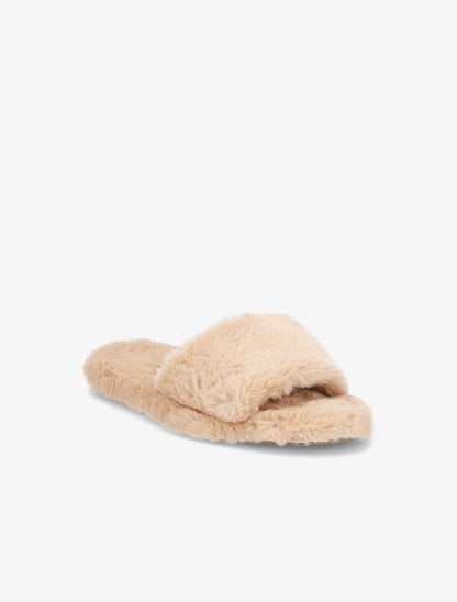 Claquettes en fourrure synthétique - Camel - 2