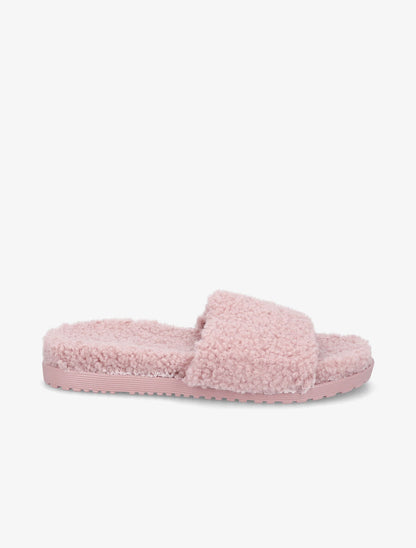 Claquettes effet laine bouclée - Rose - 1