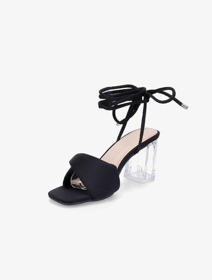 Sandales à talons transparents et liens - Noir - 3