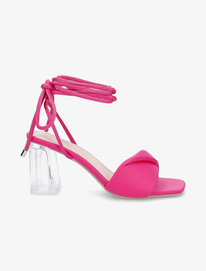 Sandales à talons transparents et liens - Fuchsia - 5