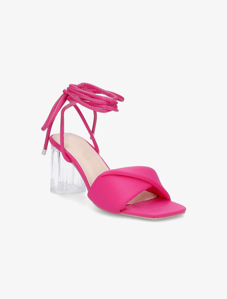 Sandales à talons transparents et liens - Fuchsia - 2
