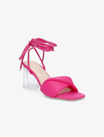 Sandales à talons transparents et liens - Fuchsia - 2