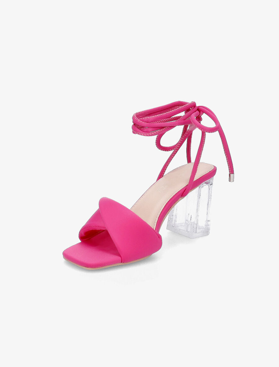 Sandales à talons transparents et liens - Fuchsia - 3
