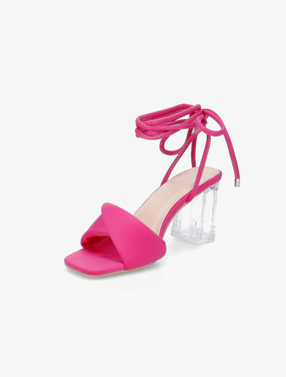 Sandales à talons transparents et liens - Fuchsia - 3