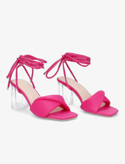 Sandales à talons transparents et liens - Fuchsia - 4