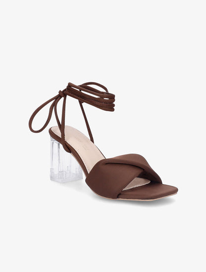 Sandales à talons transparents et liens - Marron - 2
