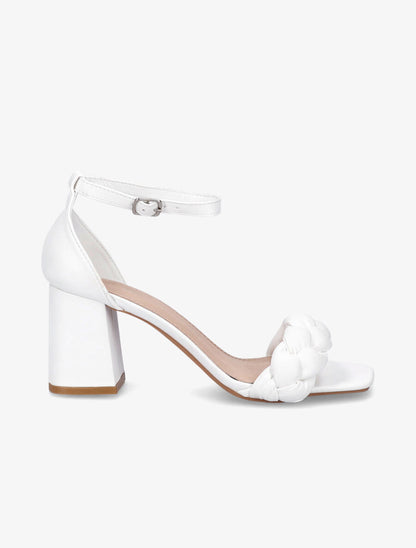 Sandales à talons et ganses tressées - Blanc - 1