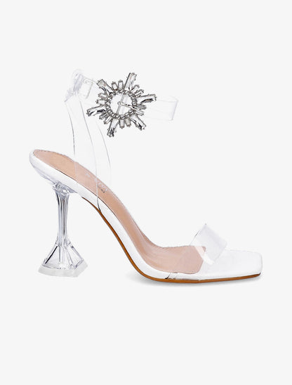 Sandales transparentes à détail bijou à strass - Blanc - 5