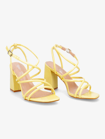 Sandales à ganses entrelacées et brides - Jaune - 4
