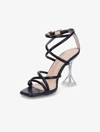 Sandales à brides et talons bobines transparents - Noir - 3