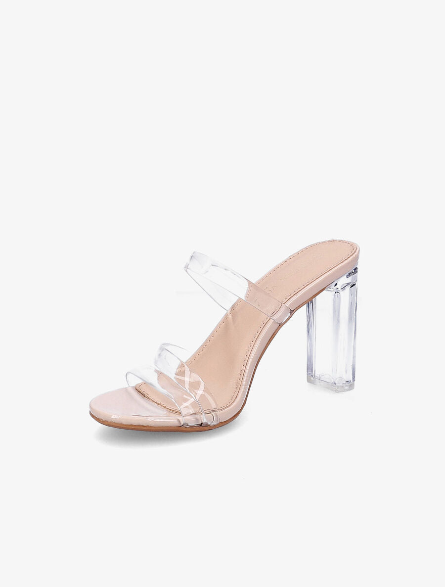 Mules à triple ganses et talons transparents - Beige - 3