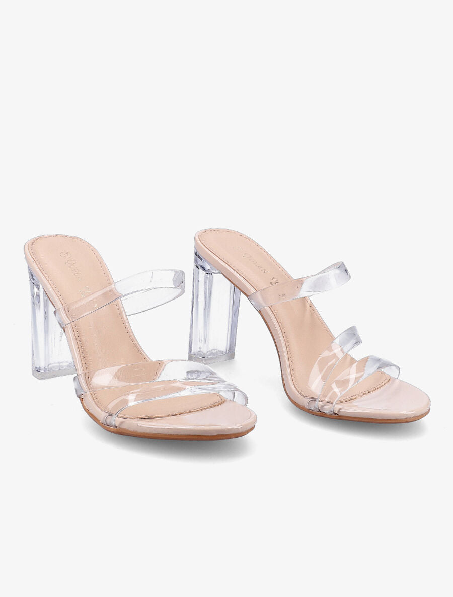 Mules à triple ganses et talons transparents - Beige - 4