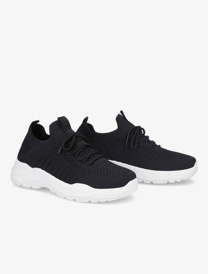 Sneakers à lacets en mesh - Noir/blanc - 4