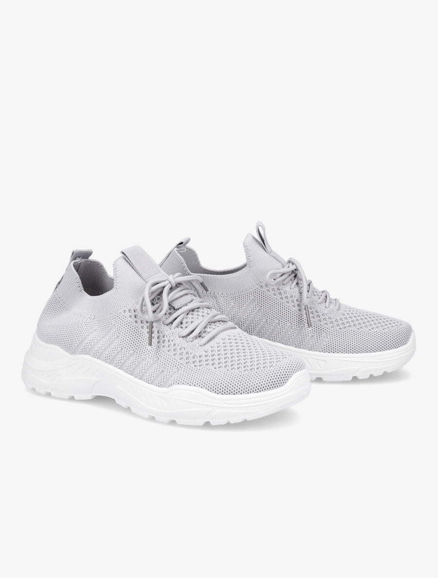 Sneakers à lacets en mesh - Gris clair - 4
