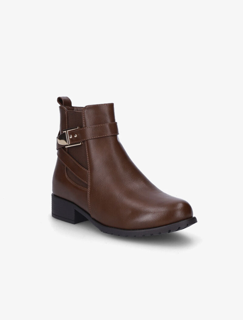 Bottines à bride et boucle stylisée - Marron - 3