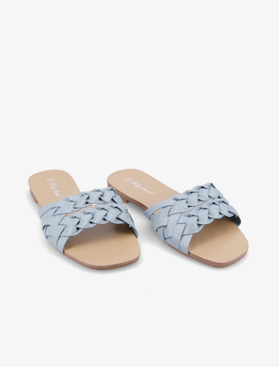 Mules tressées en simili - Bleu - 4