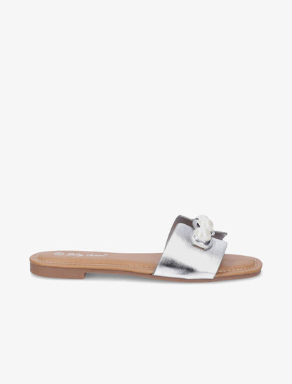 Mules stylisées à perles - Argent - 1