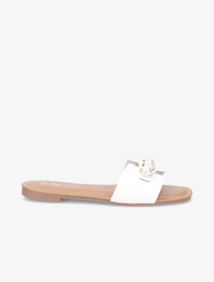 Mules stylisées à perles - Blanc - 1