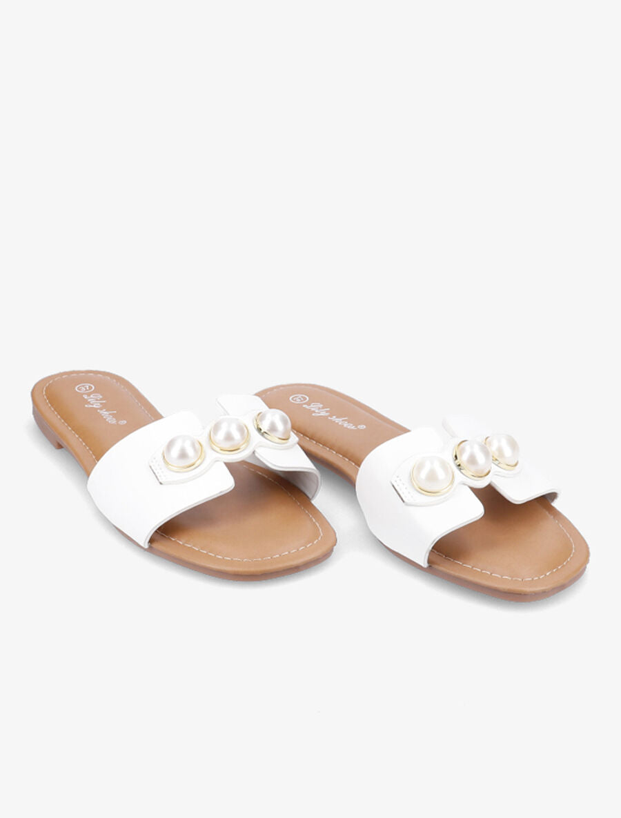 Mules stylisées à perles - Blanc - 4