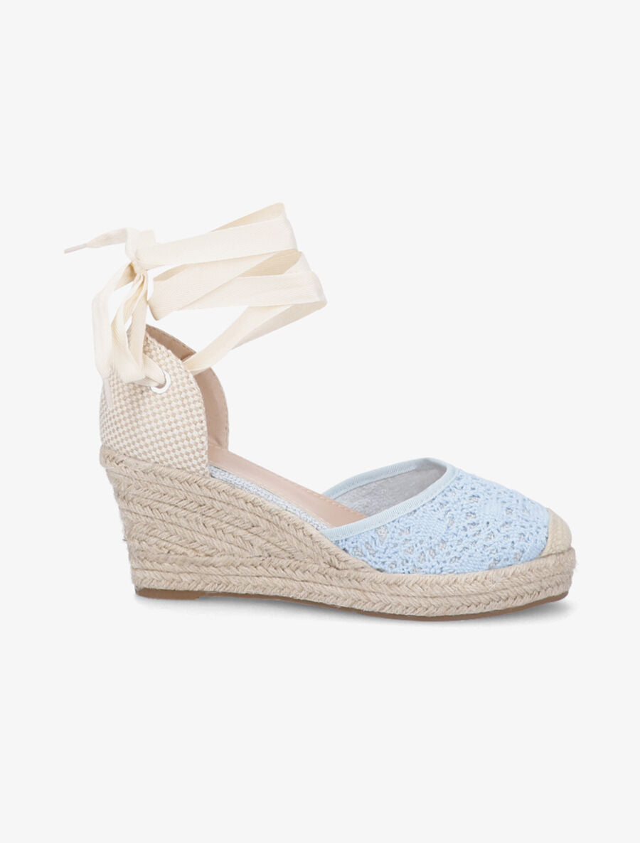Sandales compensées en crochet à nouer - Bleu - 5