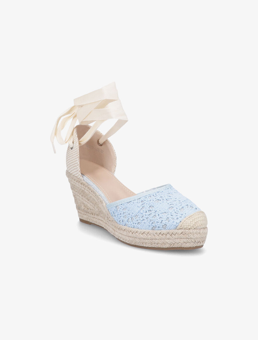 Sandales compensées en crochet à nouer - Bleu - 2