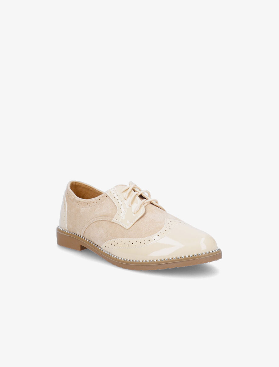 Derbies bimatière à bords cloutés - Beige - 2